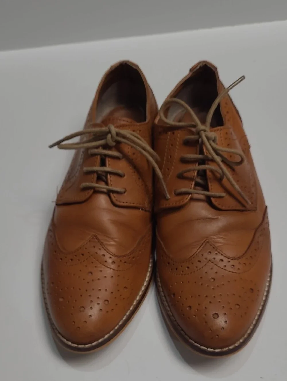 ASOS Tan Wingtip Oxford Shoes with Perforated Brogue Detailing-Size 6.5